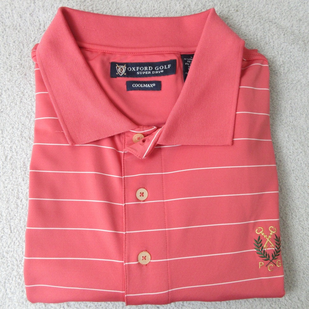 Oxford Golf Super Dry Polo Shirt Mens Large Striped Athletic Golfing PCG Crest‎